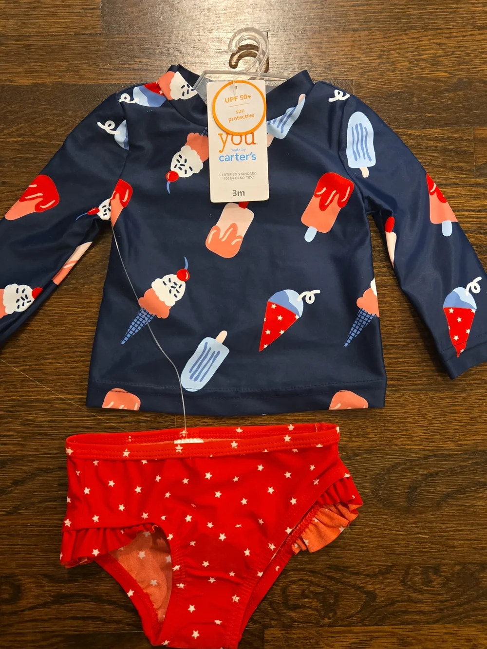 Carter's Navy Ice Cream Print Rashguard with Red Star Swim Bottoms